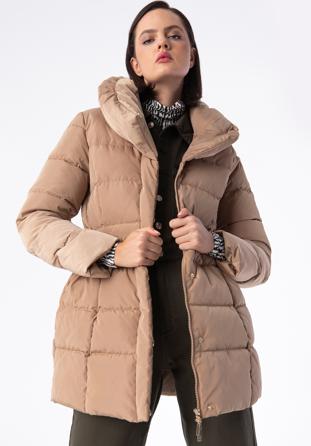 Daunenjacke für Damen mit Gürtel und hohem Kragen