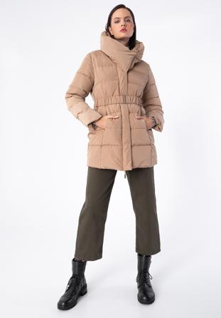 Daunenjacke für Damen mit Gürtel und hohem Kragen, gold, 97-9D-400-G-S, Bild 1