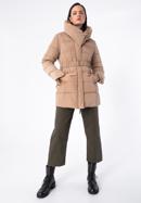 Daunenjacke für Damen mit Gürtel und hohem Kragen, gold, 97-9D-400-G-S, Bild 2