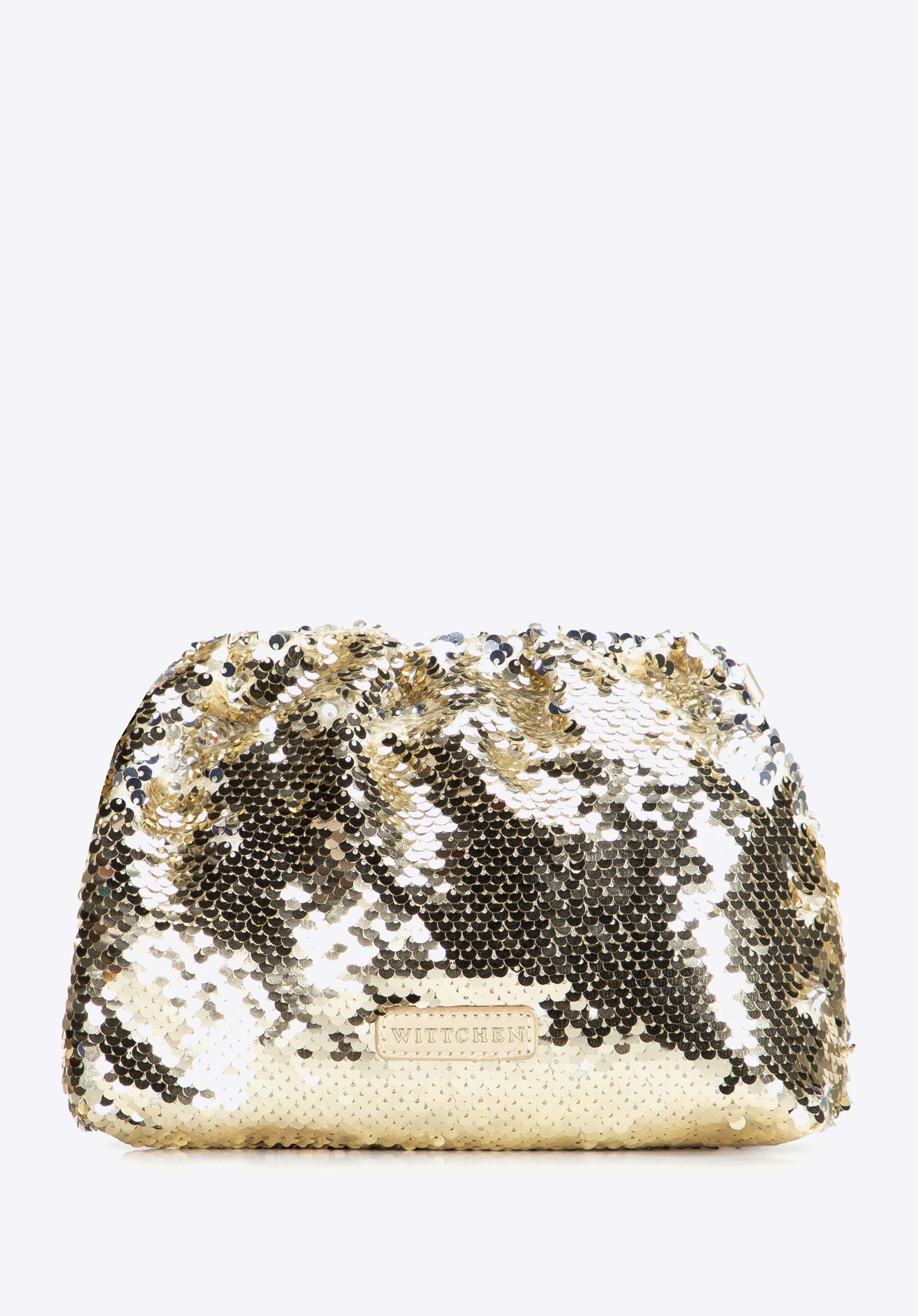 Paillettenbesetzte Clutch für Damen mit verstellbarem Riemen, gold, 103-4Y-525-G, Bild 1