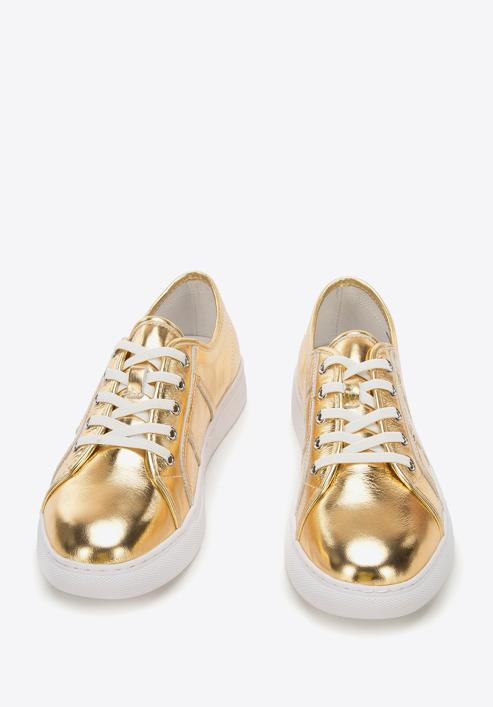 Sneakers für Damen aus Metallicleder, gold, 94-D-954-G-37, Bild 2