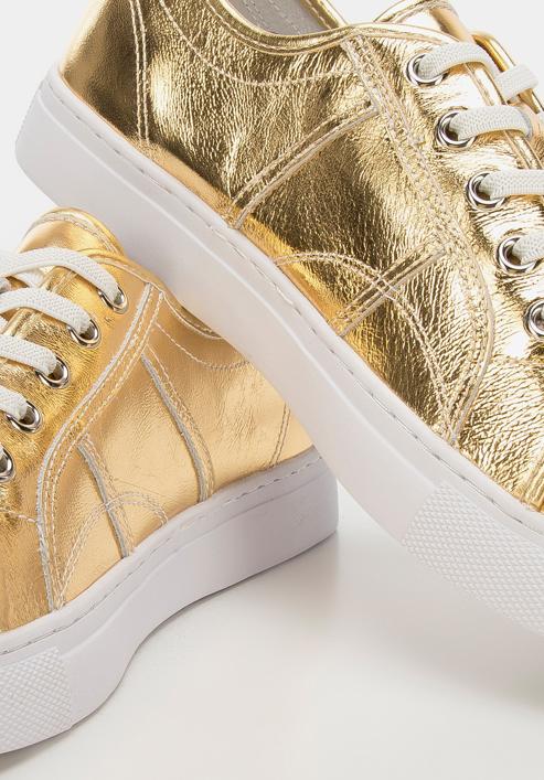 Sneakers für Damen aus Metallicleder, gold, 94-D-954-G-37, Bild 7
