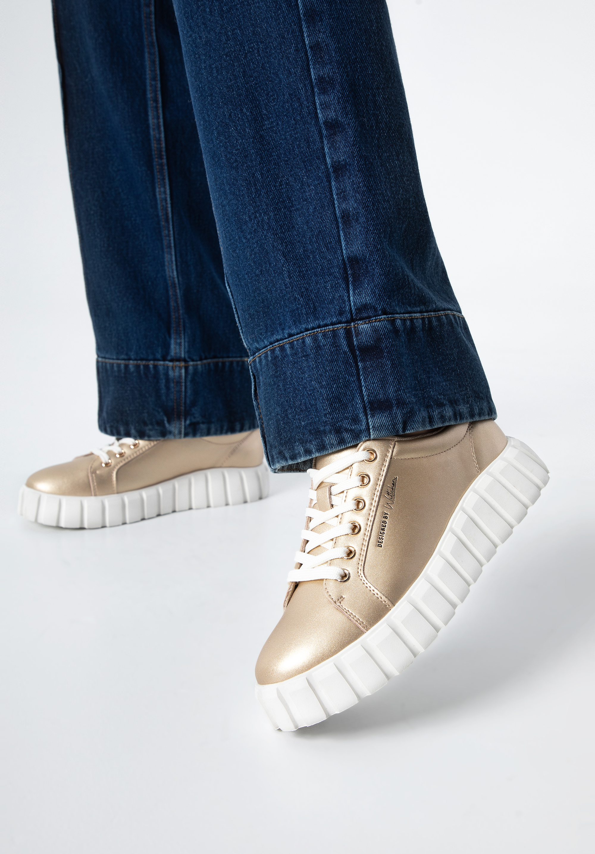 Mode-Plateau-Sneaker aus Leder für Damen, gold, 97-D-951-G-36, Bild 1