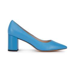 Классические кожаные туфли-лодочки на каблуке, голубой, 94-D-501-7-38, Фотография 1