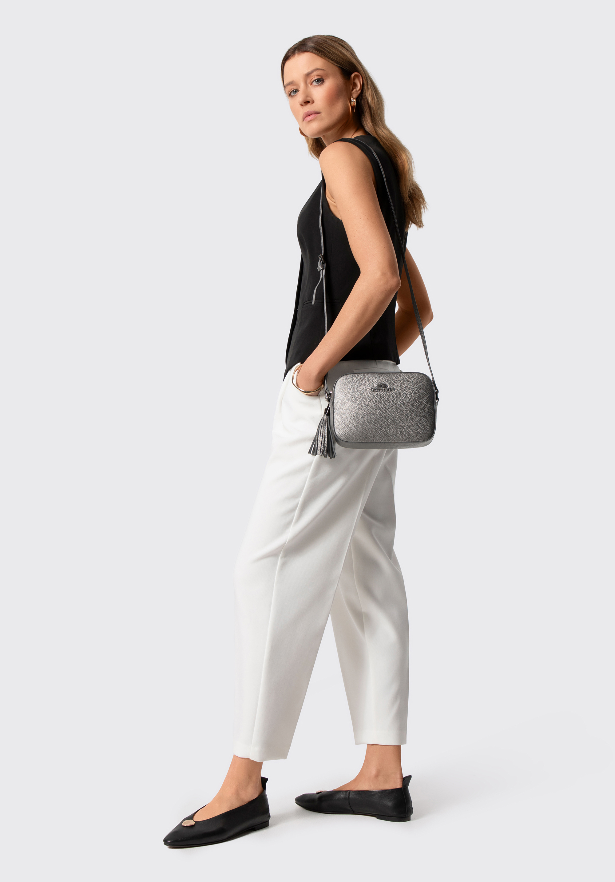 Kožená crossbody kabelka ve tvaru krabice, grafit, 29-4E-014-S, Obrázek 1