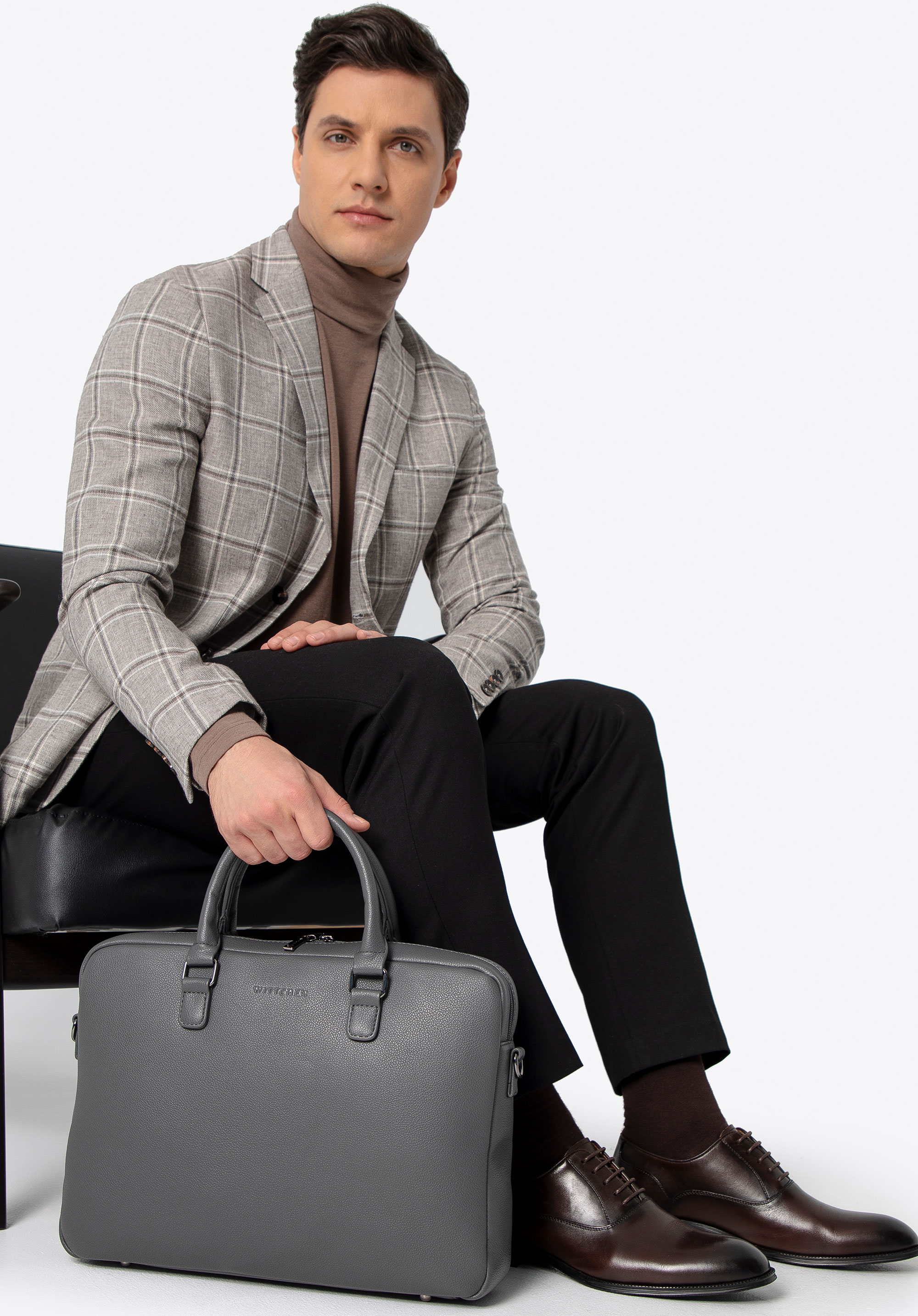 16“ Laptop-Tasche aus Kunstleder für Männer, grau, 100-3P-909-8, Bild 1