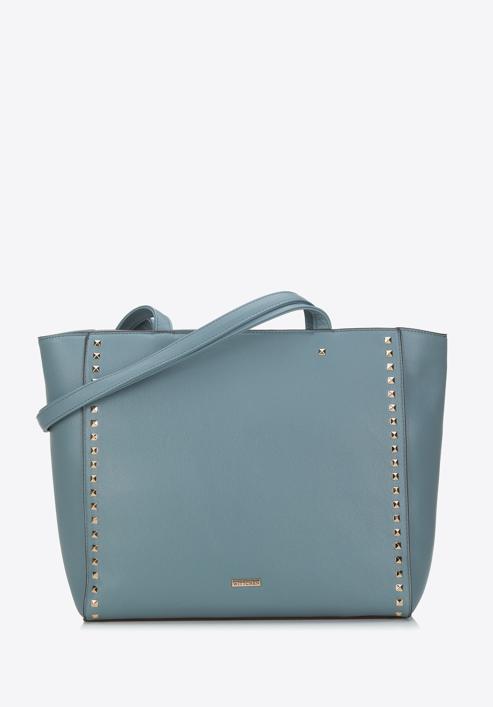 Shopper-Tasche mit genieteter Vorderseite, Grau Blau, 94-4Y-511-7, Bild 1