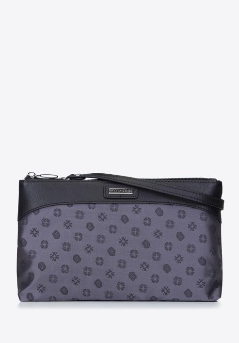 Crossbody-Tasche aus Leder und Jacquard mit Monogramm, grau, 93-4-250-8, Bild 1