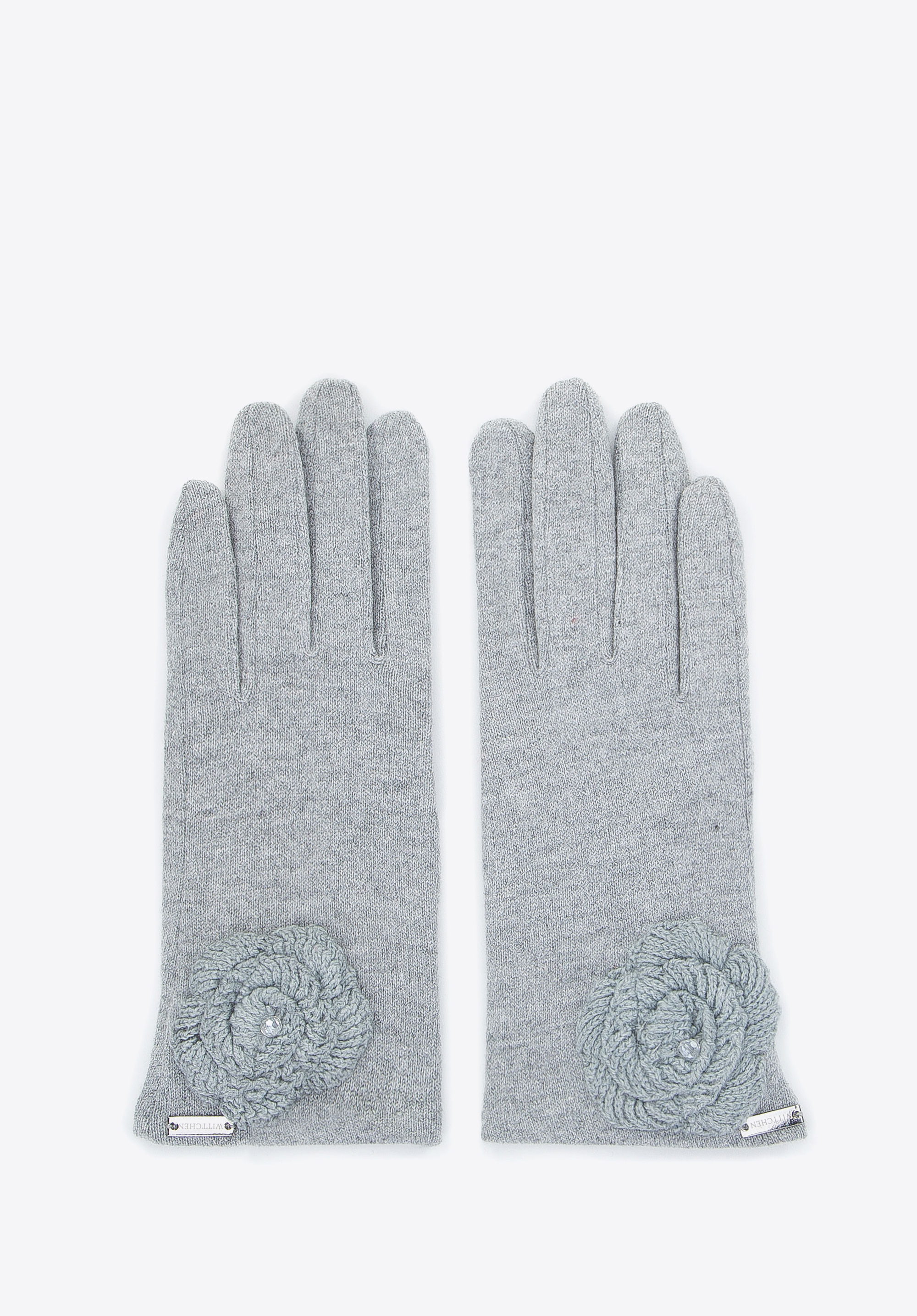 Damenhandschuhe mit Blume, grau, 47-6-119-8-U, Bild 1
