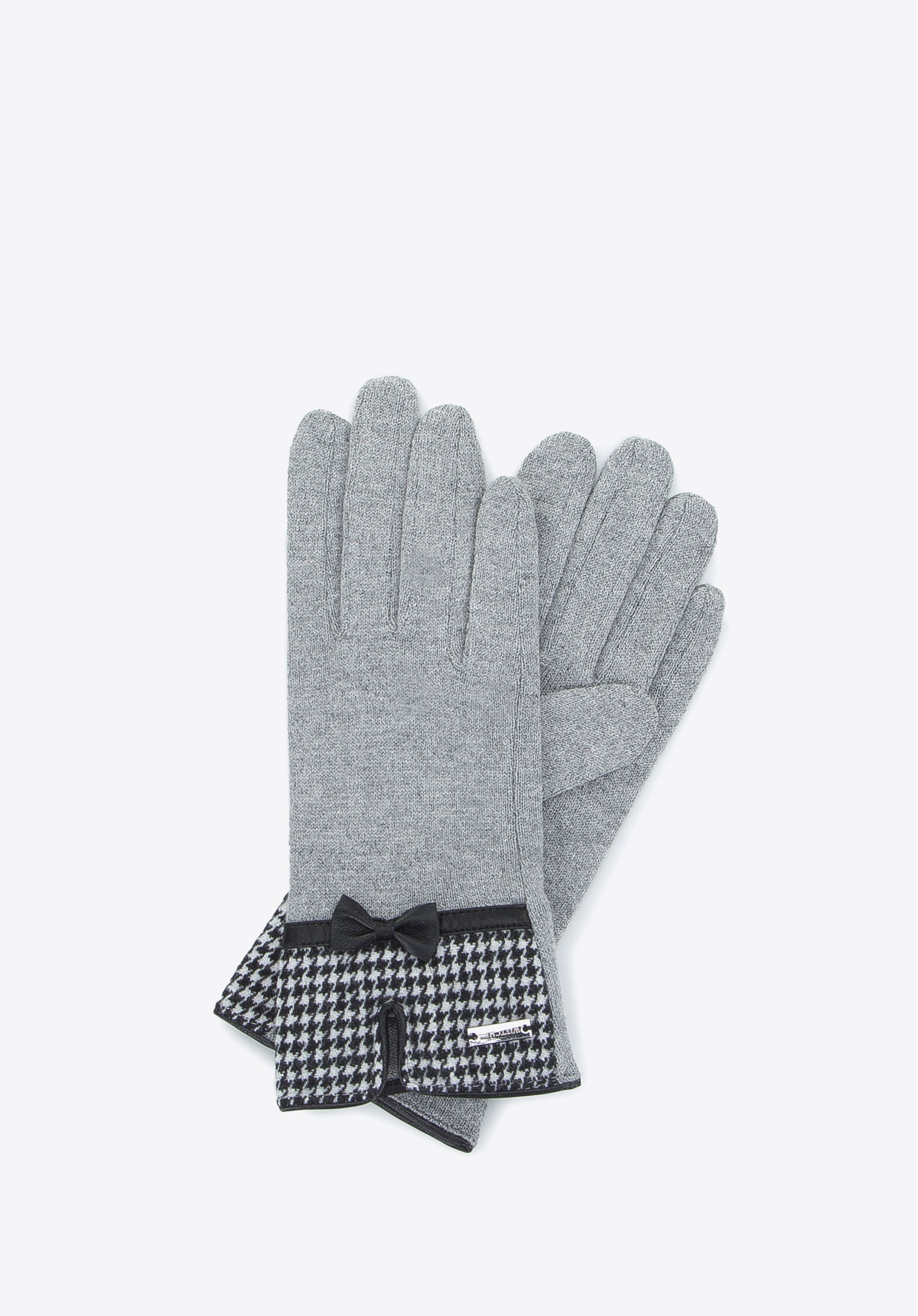 Damenhandschuhe mit Pepitamuster, grau, 47-6-117-8-U, Bild 1