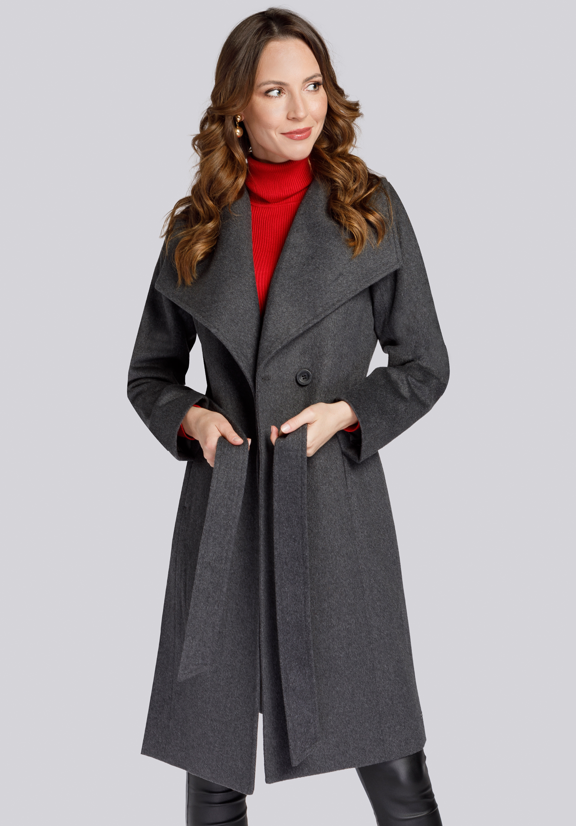 Damenmantel aus Wolle, grau, 93-9W-701-8-XL, Bild 1