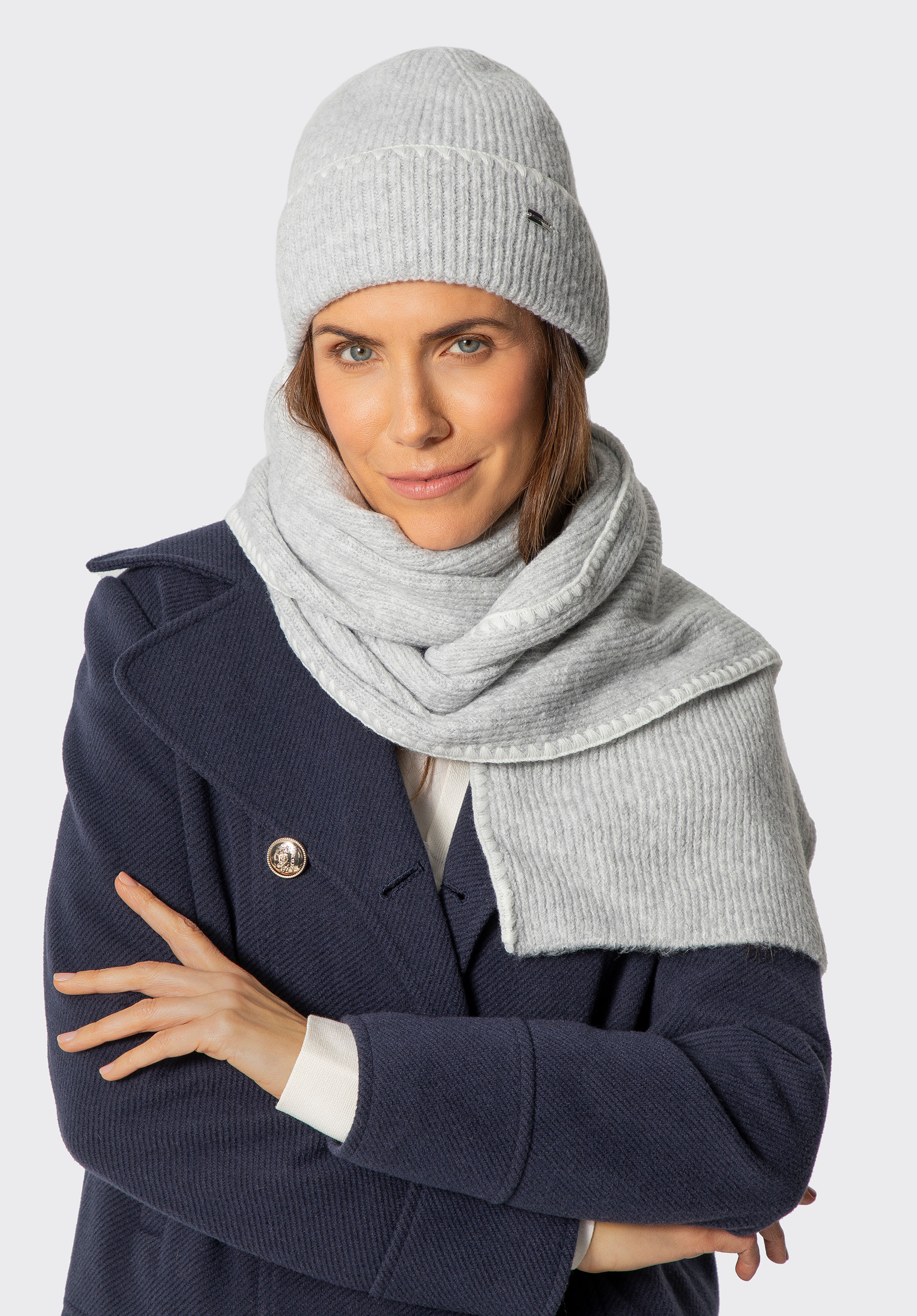 Damenschal mit verzierter Kante, grau, 101-7F-203-8, Bild 1