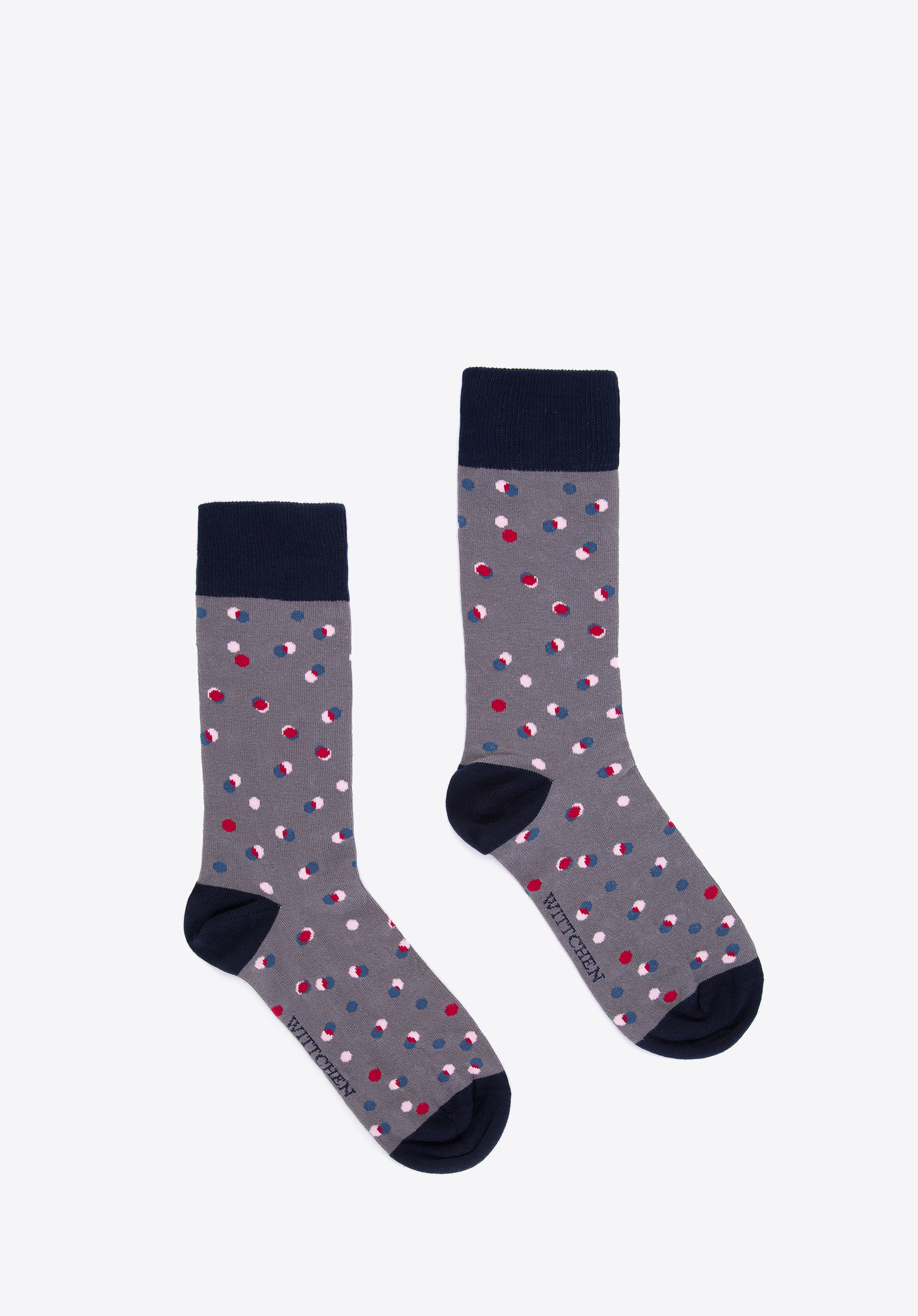 Herrensocken mit bunten Punkten, grau-dunkelblau, 98-SM-050-X1-43/45, Bild 1