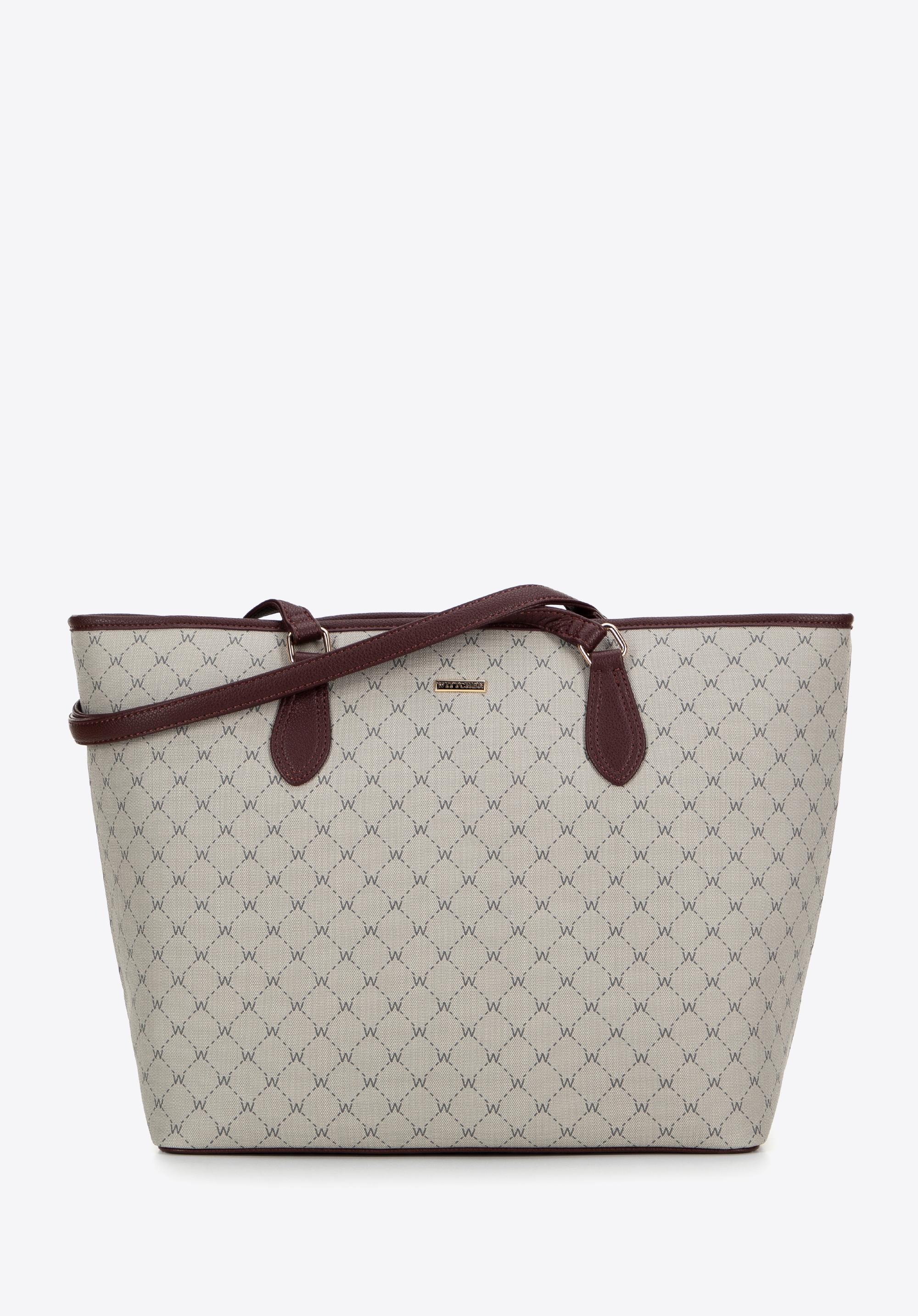 Shopper-Tasche mit Monogramm für Damen, grau - dunkelrot, 99-4Y-503-9, Bild 1