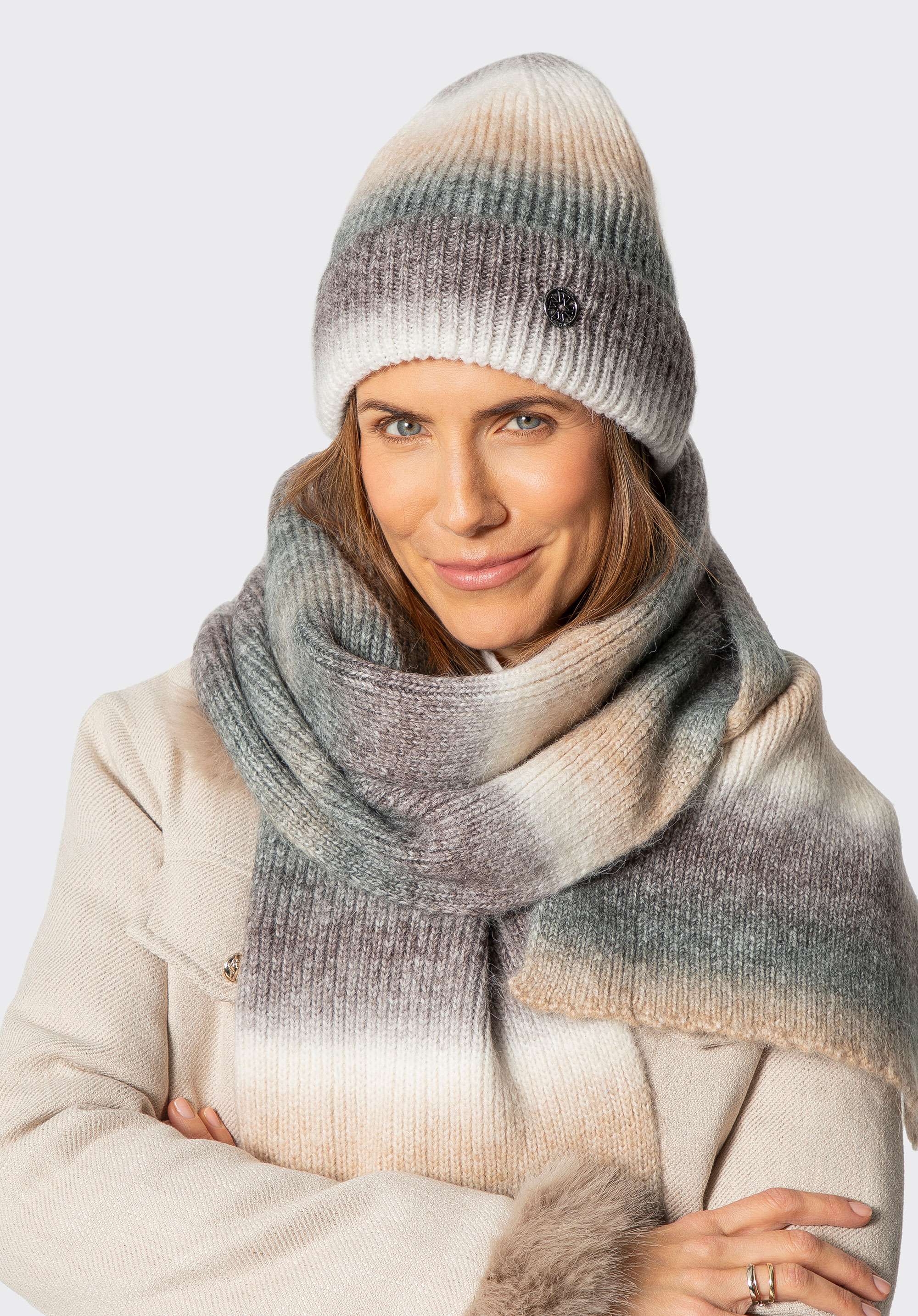 Damenschal mit Ombre-Effekt, grau-gbeige, 101-7F-201-89, Bild 1