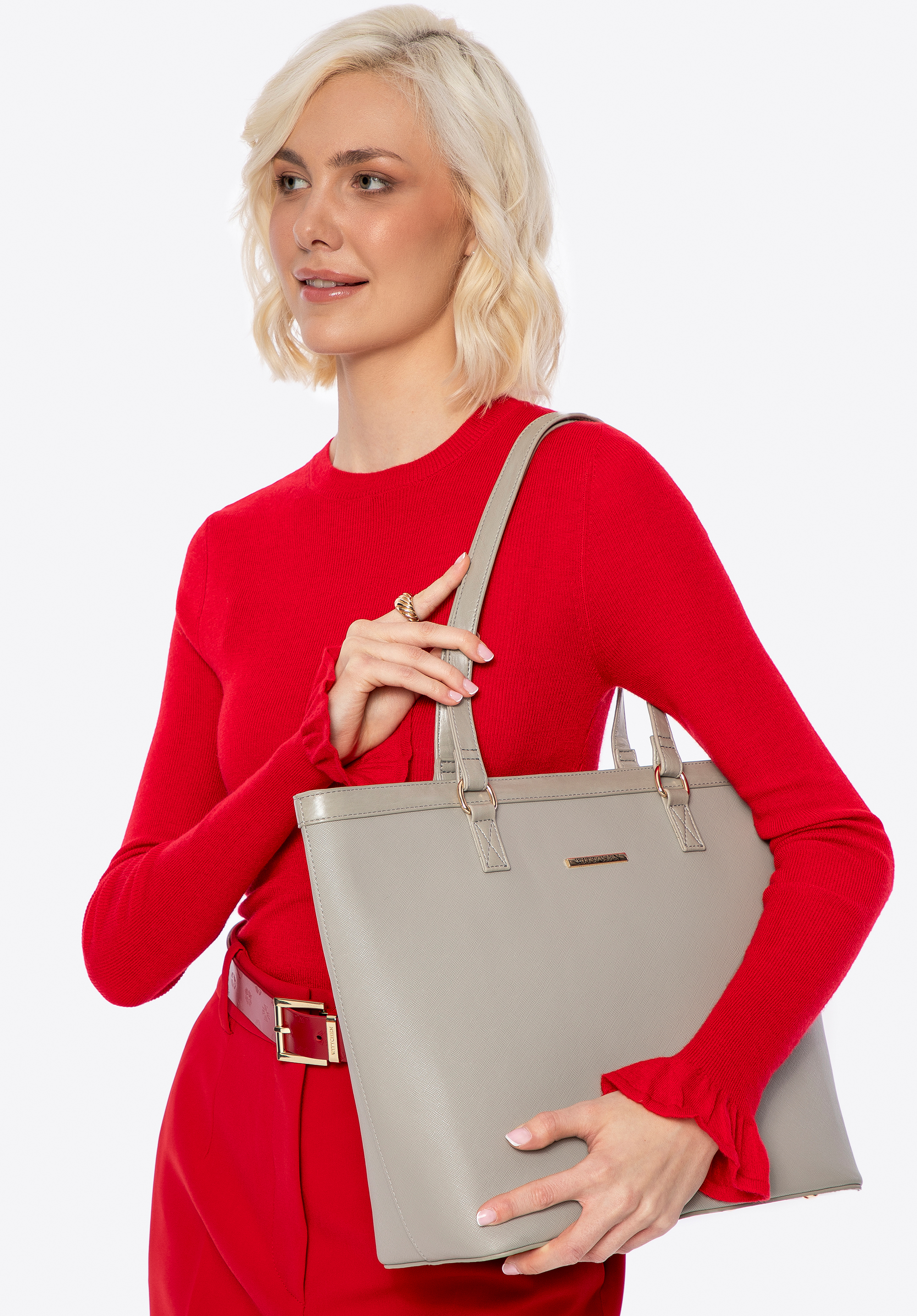 Shopper aus Öko Leder für Damen, grau-gold, 100-4Y-006-8G, Bild 1
