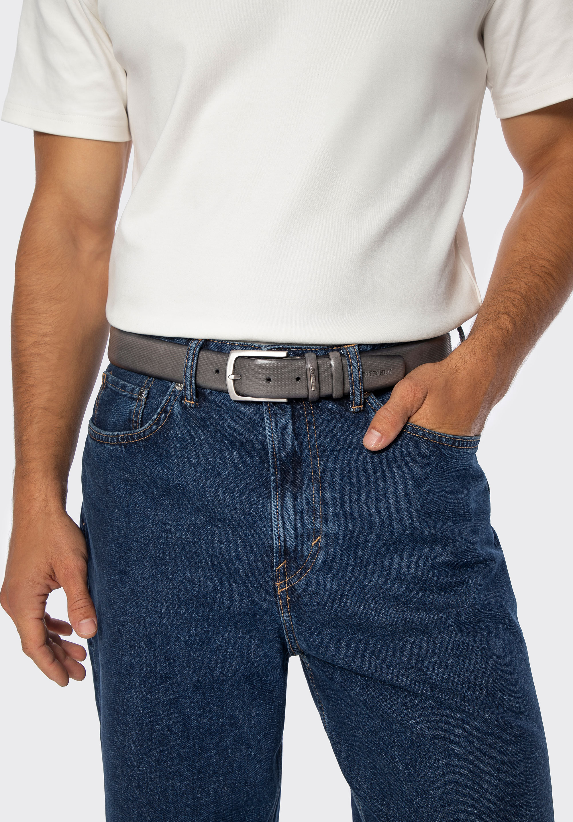 Herren-Ledergürtel mit feiner Linienprägung, grau, 101-8M-209-8-XL, Bild 1