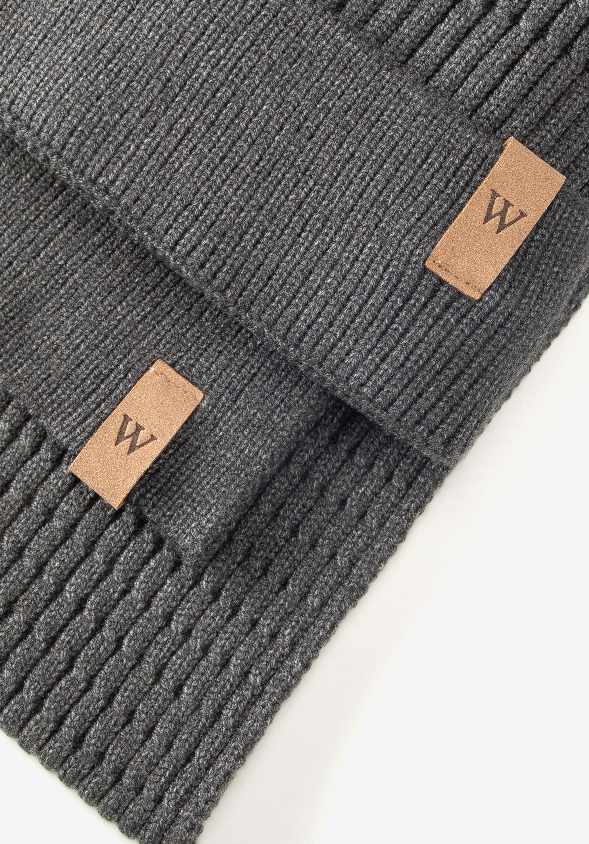 Herren-Set aus gerippter Strickmütze und Schal, grau, 103-SF-102-8, Bild 1