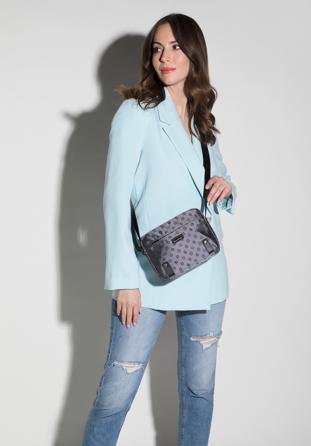 Jacquard-Damenhandtasche mit horizontalen Lederbändern, grau, 95-4-902-8, Bild 1