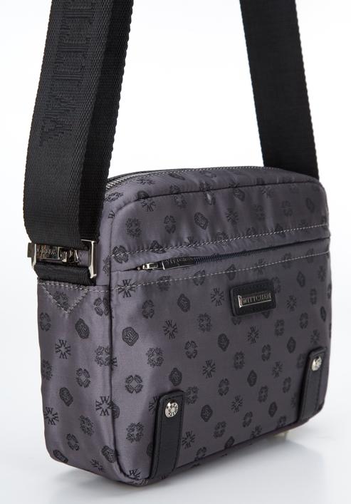 Jacquard-Damenhandtasche mit horizontalen Lederbändern, grau, 95-4-902-8, Bild 4