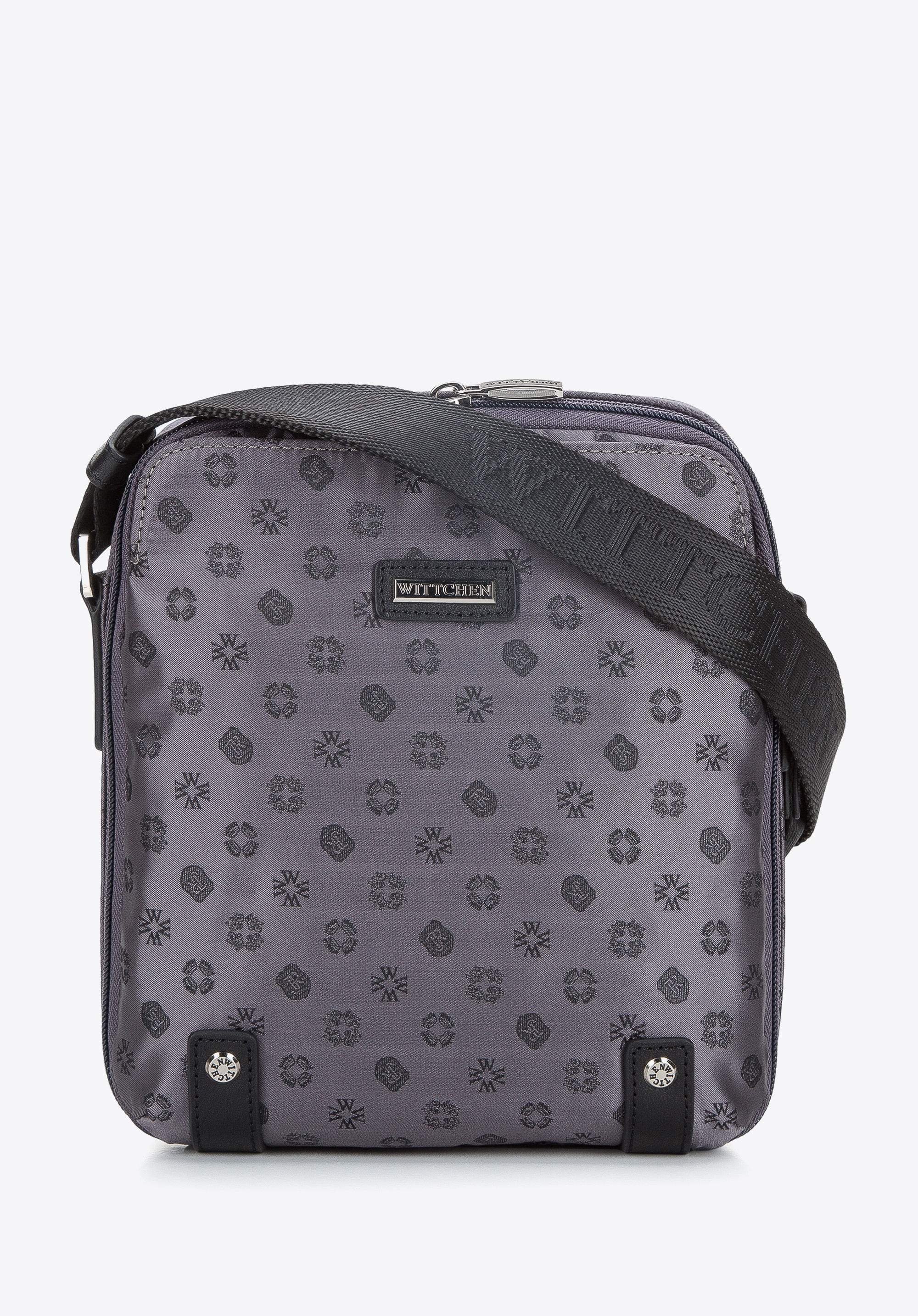 Jacquard-Umhängetasche für Damen mit Lederdetails, grau, 95-4-904-8, Bild 1