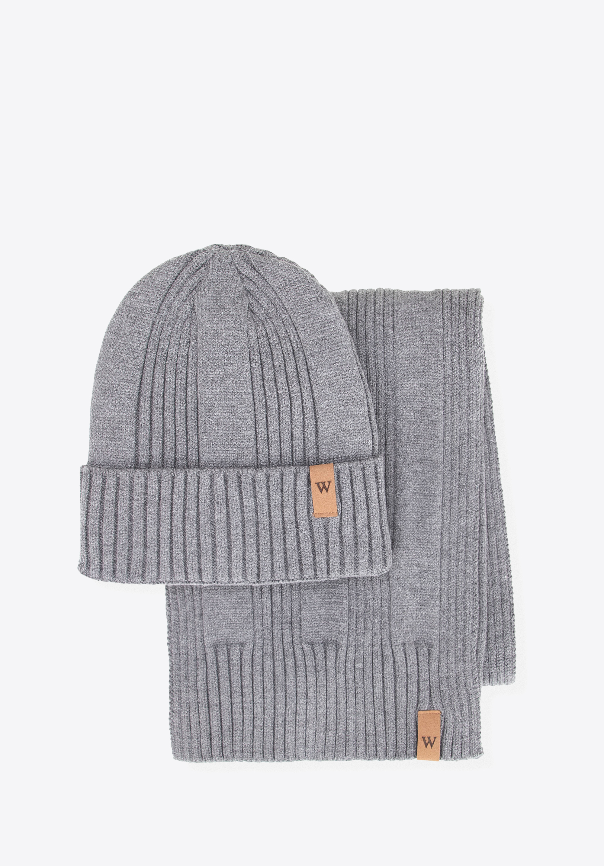 Klassisches Winterset: Mütze und Schal, grau, 101-SF-008-8, Bild 1