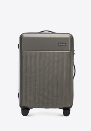 Mittelgroßer Koffer aus ABS-Material mit vertikalen Streifen, grau, 56-3A-802-01, Bild 1