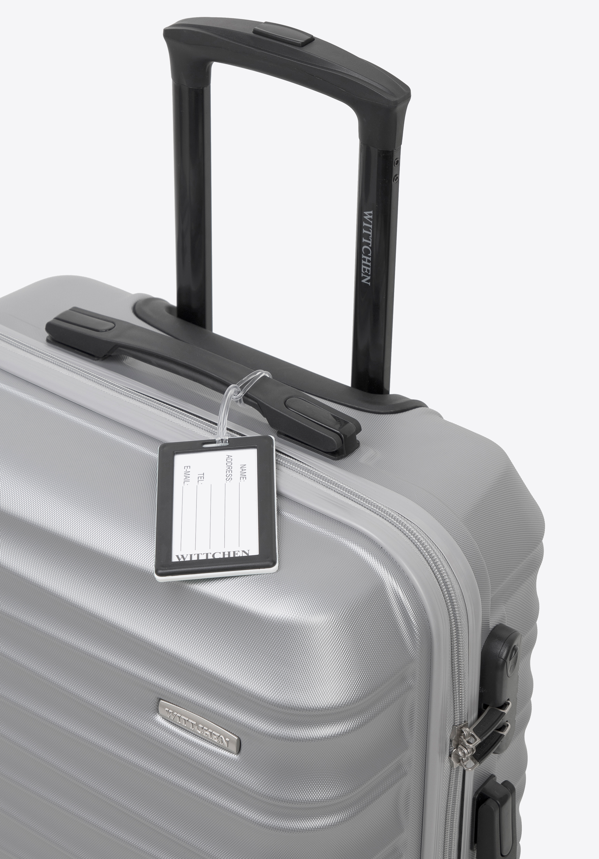 Mittelgroßer Koffer aus ABS-Material mit Gepäckanhänger, grau, 56-3A-312-01Z2, Bild 1