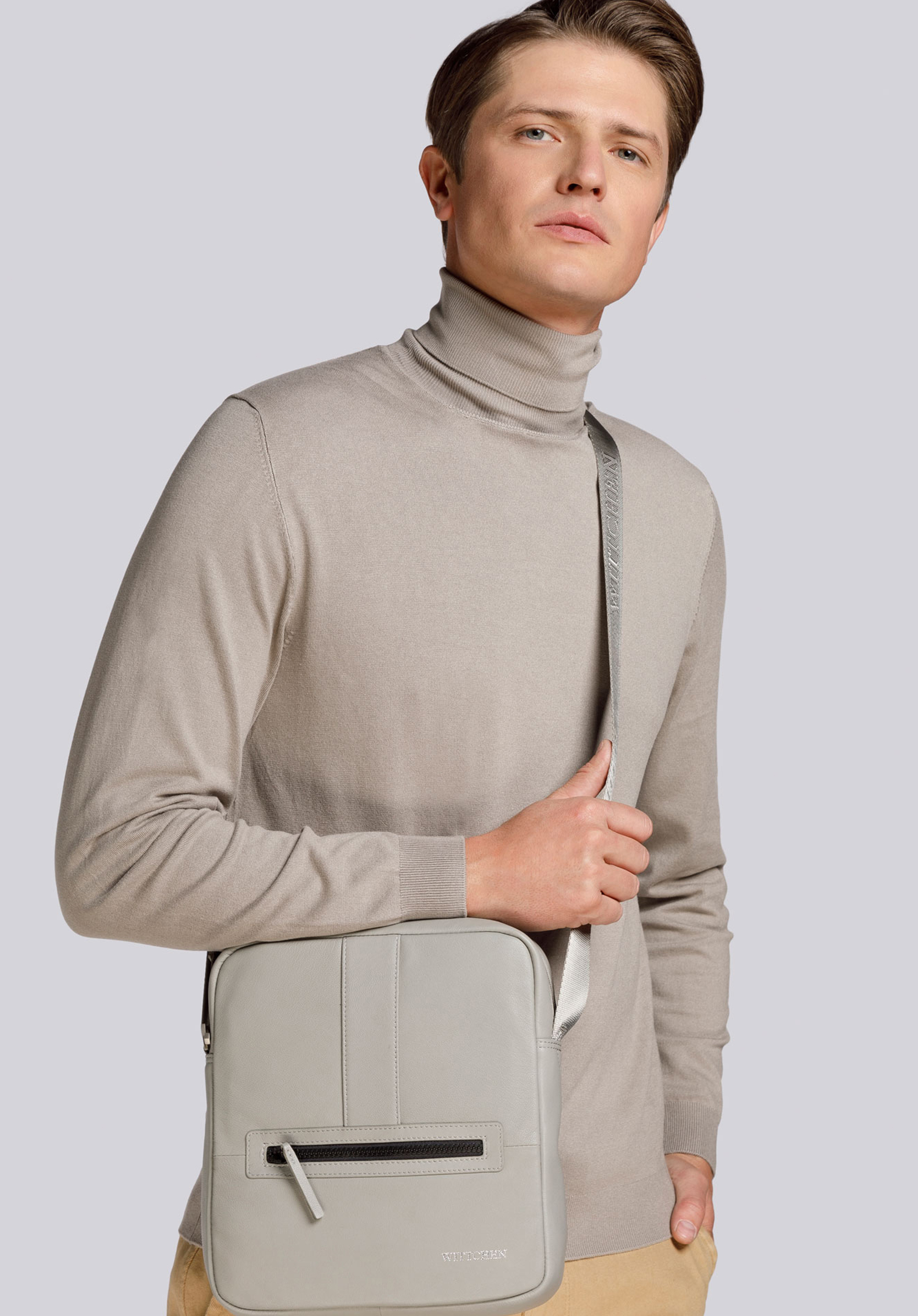 MITTLERE HERREN-UMHÄNGETASCHE AUS LEDER, grau, 92-4U-900-8, Bild 1
