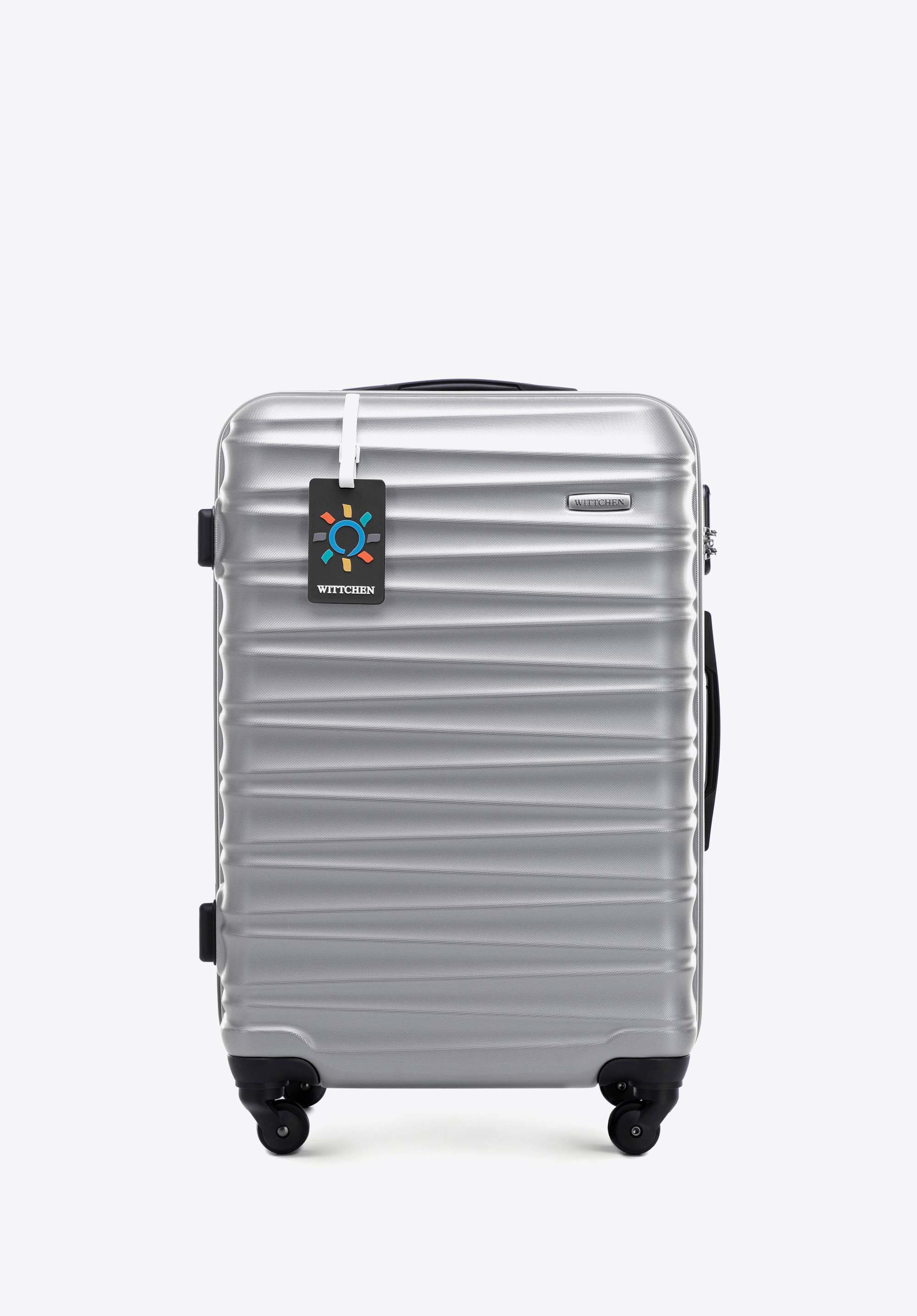 Mittelgroßer Koffer aus ABS-Material mit Gepäckanhänger, grau, 56-3A-312-01Z4, Bild 1