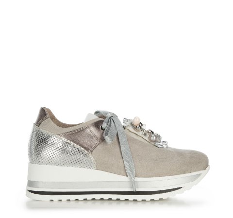 Plateau-Sneakers für Damen mit Perlen, grau, 95-D-656-9-39, Bild 1
