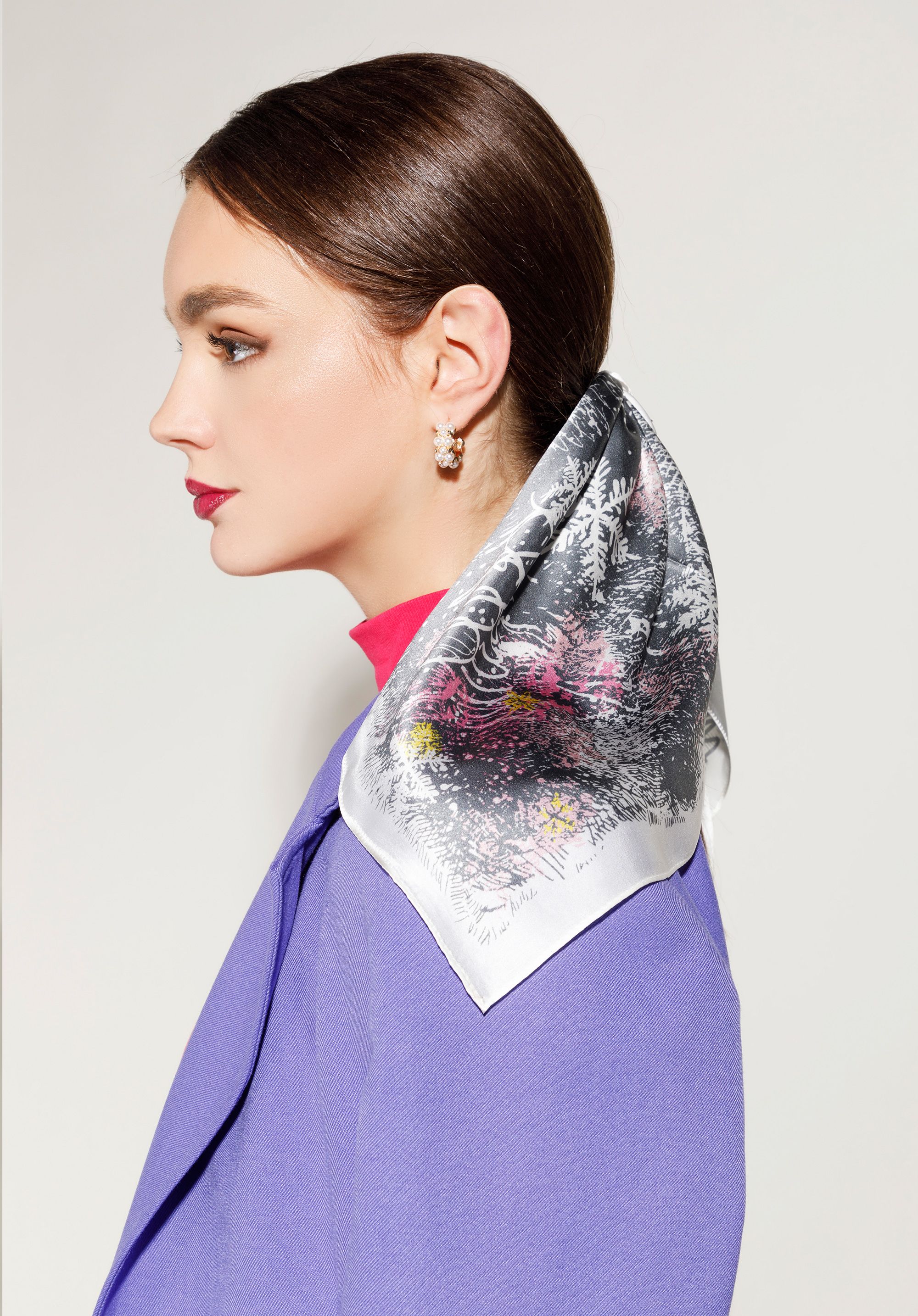 Gemustertes Seidentuch für Damen, grau-rosa, 95-7D-S01-X6, Bild 1