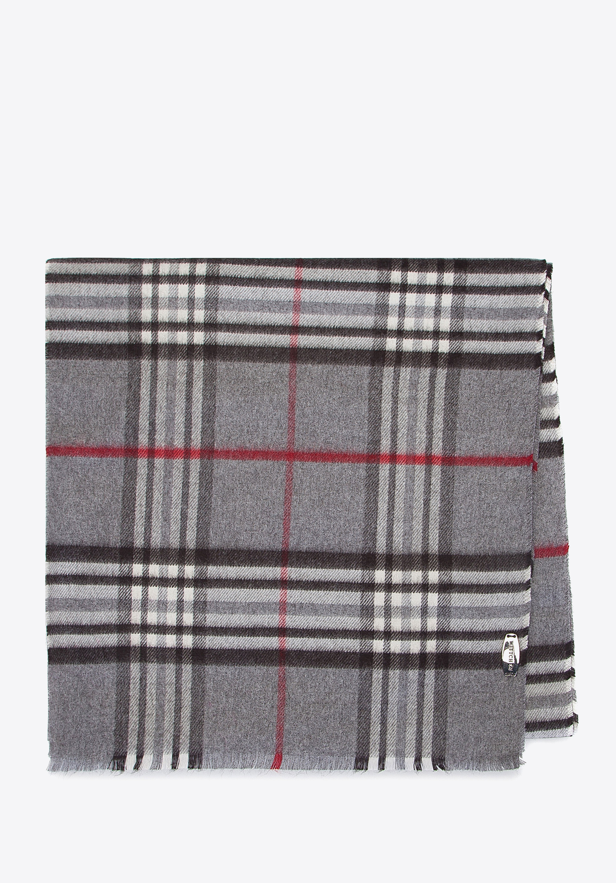 HERRENSCHAL MIT ZIERFRANSEN, grau-rot, 91-7M-X02-X4, Bild 1
