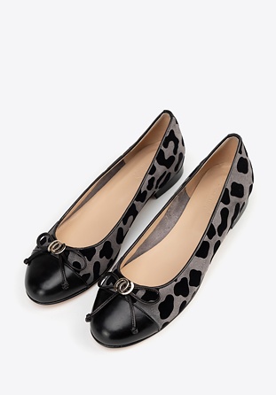 Damen Ballerinas aus Naturleder mit Leopardenmuster, grau-schwarz, 100-D-110-1-40, Bild 1