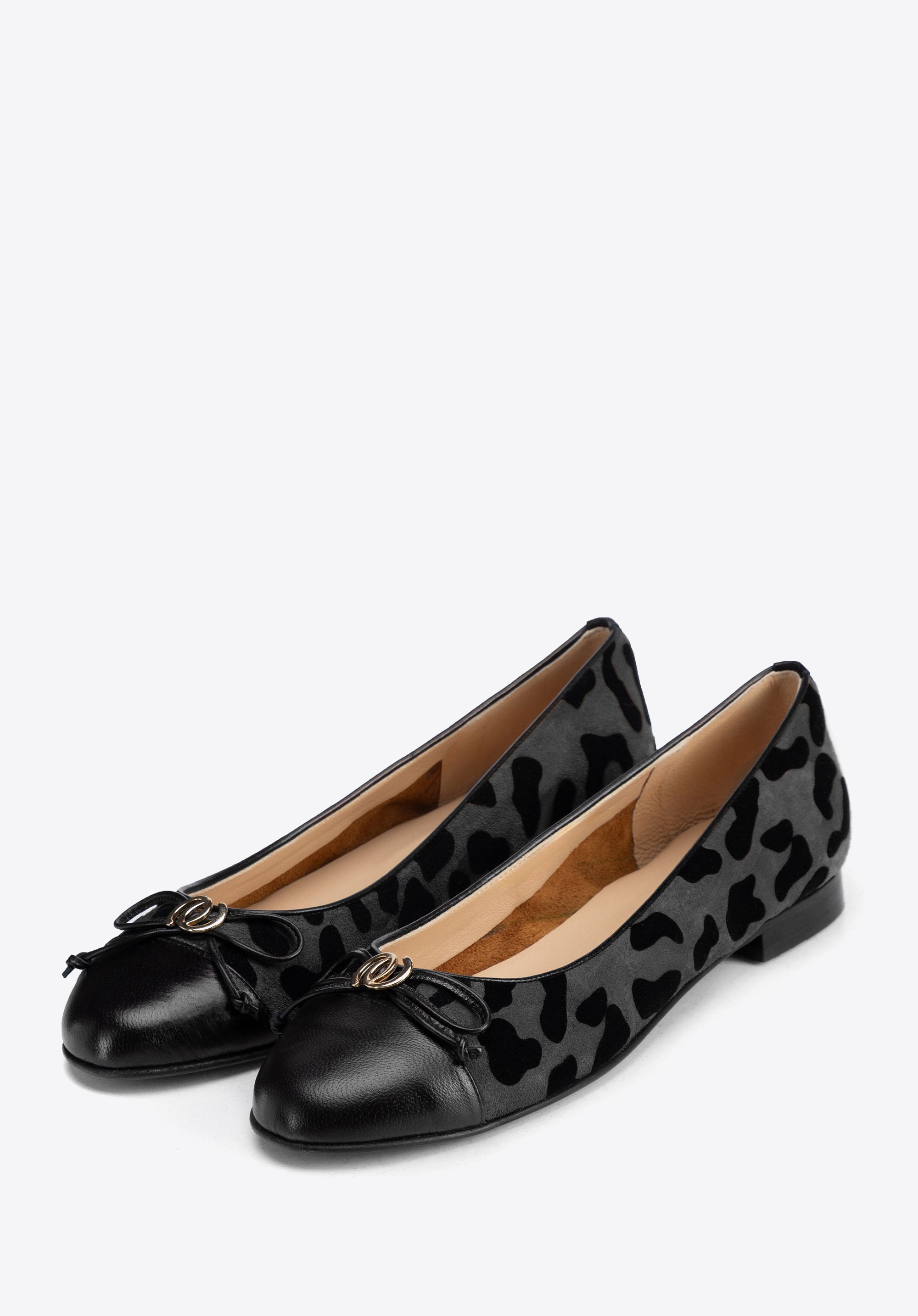 Damen Ballerinas aus Naturleder mit Leopardenmuster, grau-schwarz, 100-D-110-1-41, Bild 1