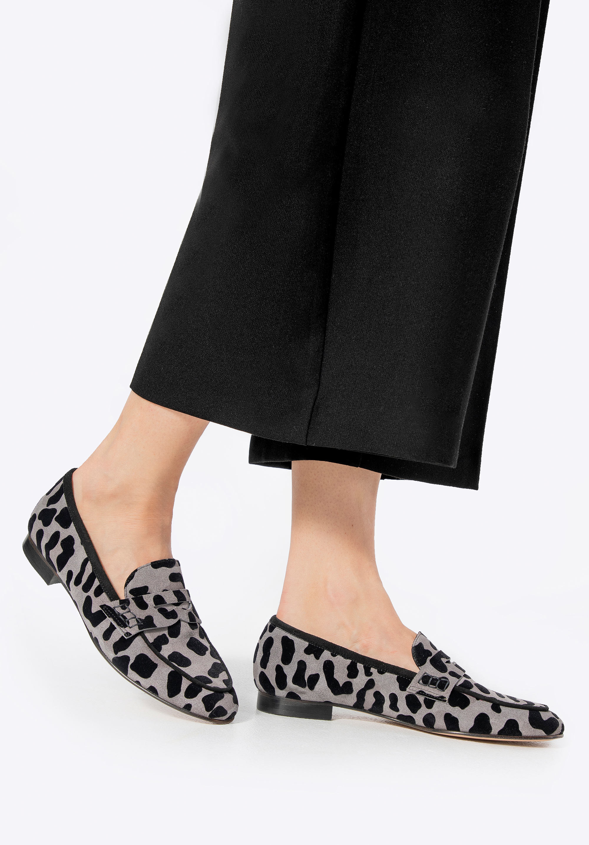 Damen Mokassins aus Leder mit Leopardenmuster, grau-schwarz, 100-D-109-1-40, Bild 1