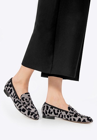 Damen Mokassins aus Leder mit Leopardenmuster, grau-schwarz, 100-D-109-1-39_5, Bild 1