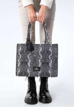 Shopper-Tasche mit Tiermuster, grau-schwarz, 97-4E-504-X5, Bild 1