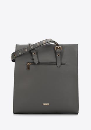 Shopper-Tasche mit genieteten Riemen, grau, 97-4Y-516-8, Bild 1