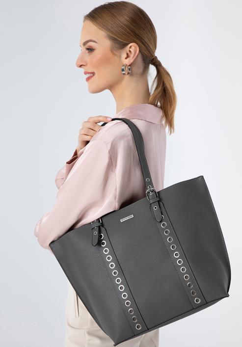 Shopper-Tasche mit Nietenriemen, grau, 97-4Y-771-1, Bild 15