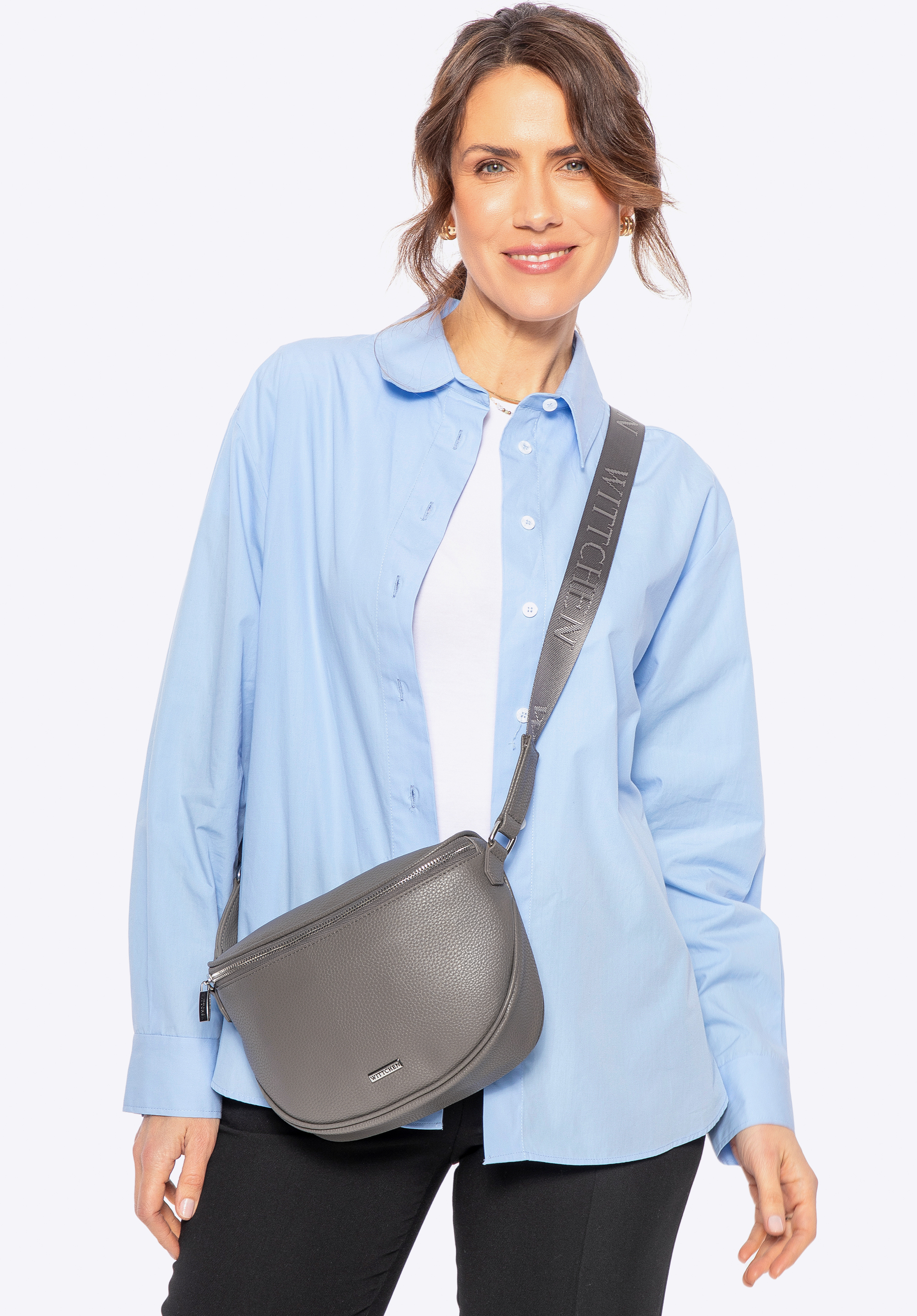 Damen Gürteltasche aus Öko-Leder, grau-silber, 100-3Y-010-8S, Bild 1