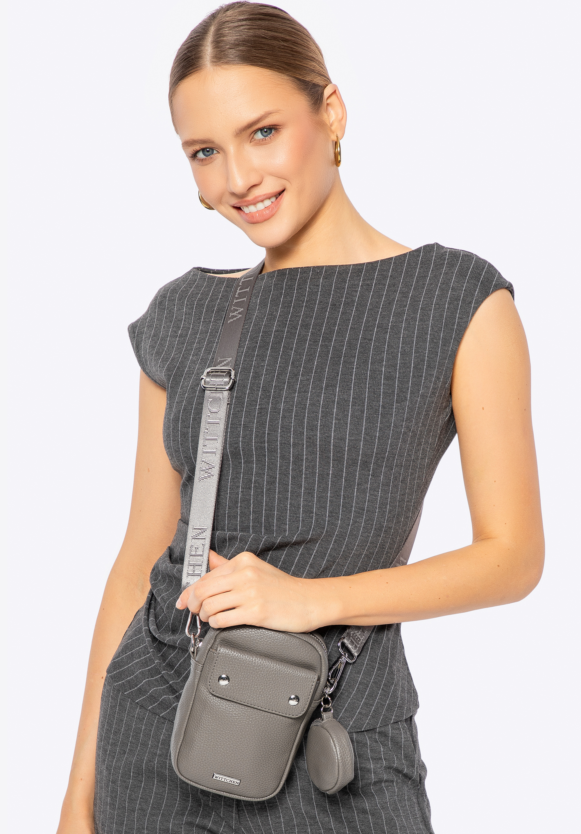 Damen-Mini-Tasche aus Öko-Leder, grau-silber, 100-2Y-011-8S, Bild 1