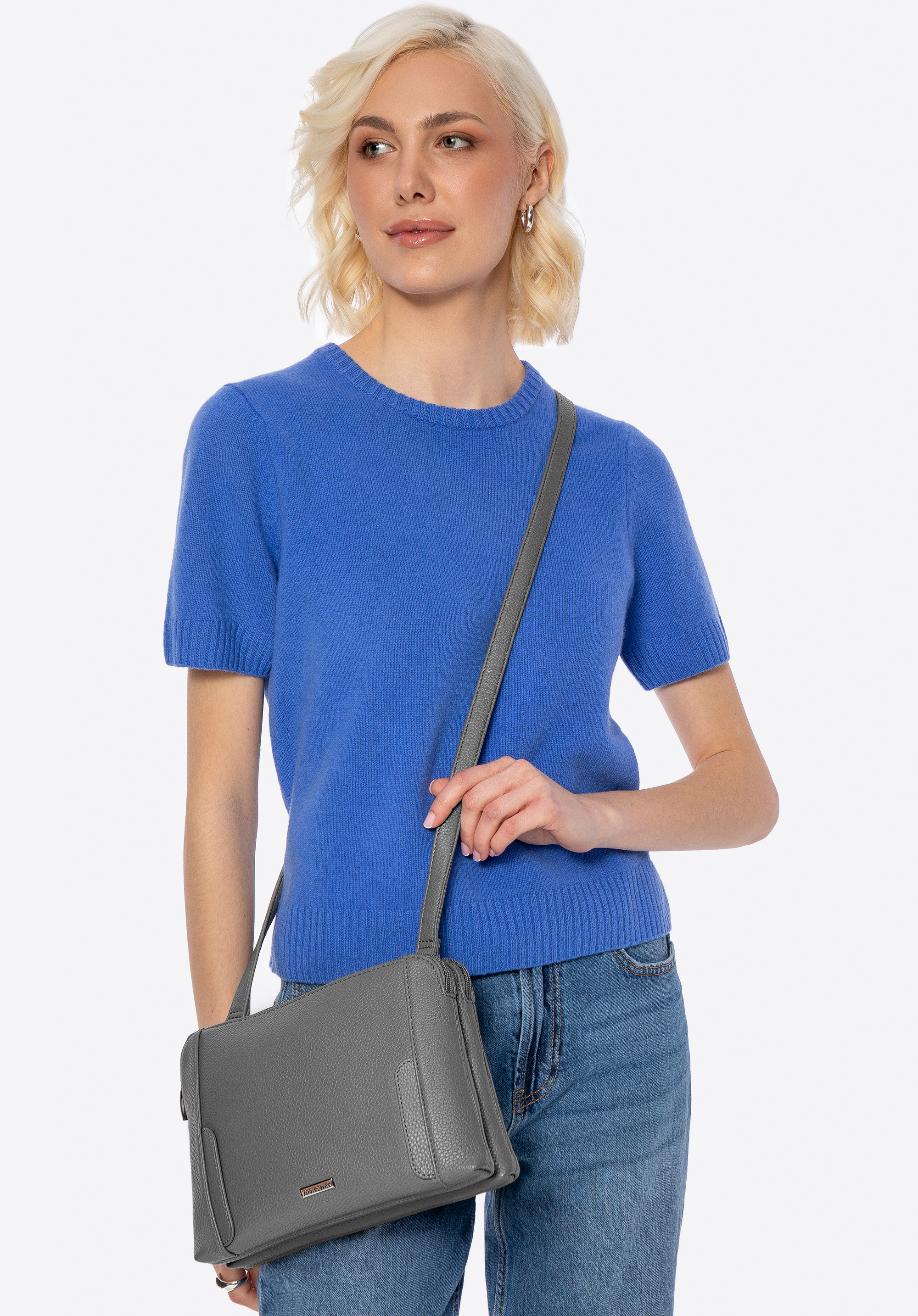 Umhängetasche mit zwei Fächern für Damen, grau-silber, 100-4Y-009-8S, Bild 1