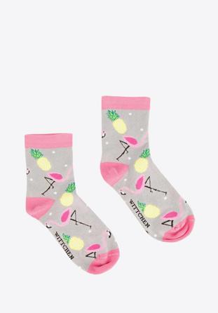 SOCKEN MIT ANANAS- UND FLAMINGO-MOTIV, grau, 92-SK-006-X2-35/37, Bild 1