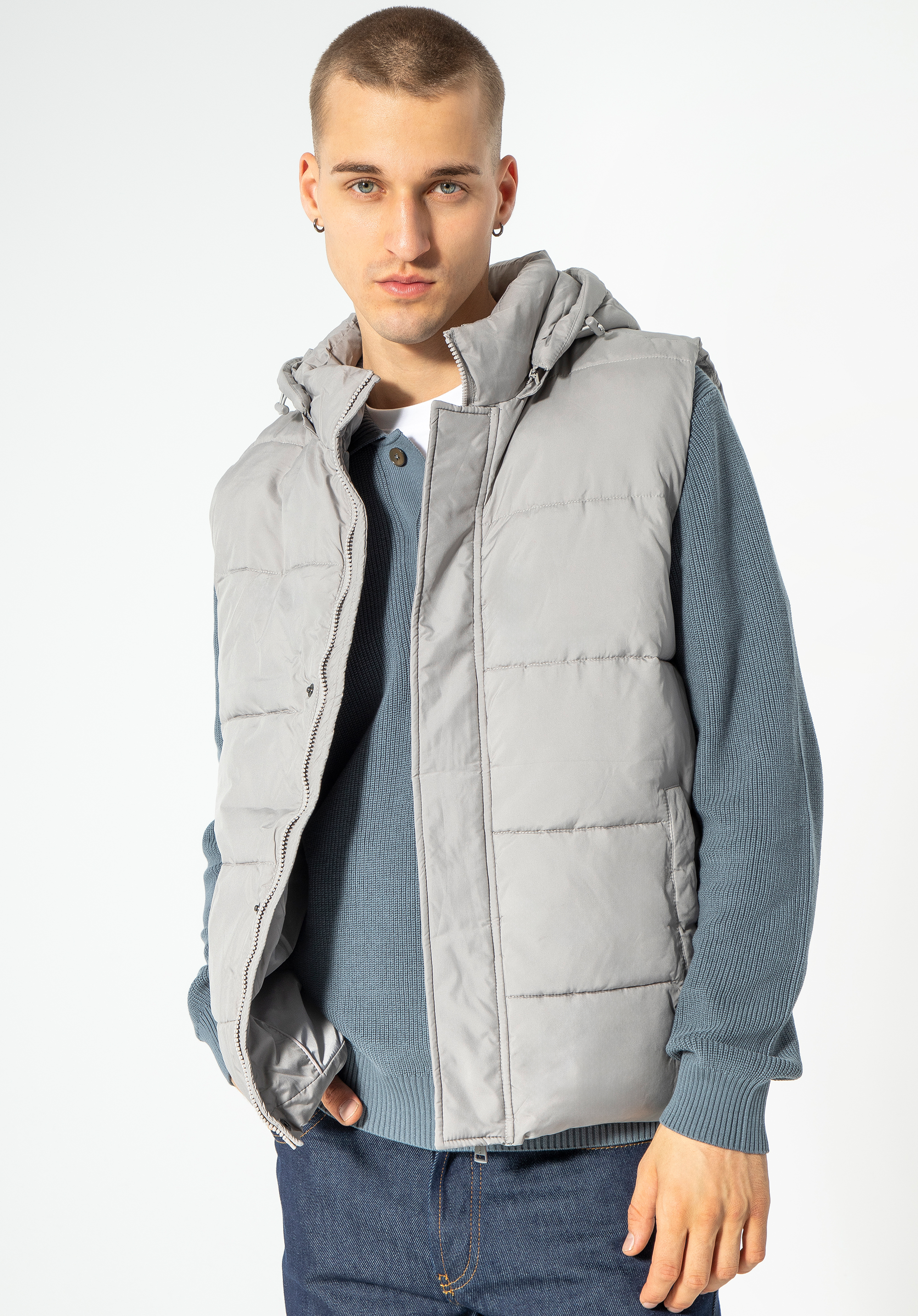 Steppjacke für Herren mit ausknöpfbarem Kapuze, grau, 93-9D-450-8-XL, Bild 1