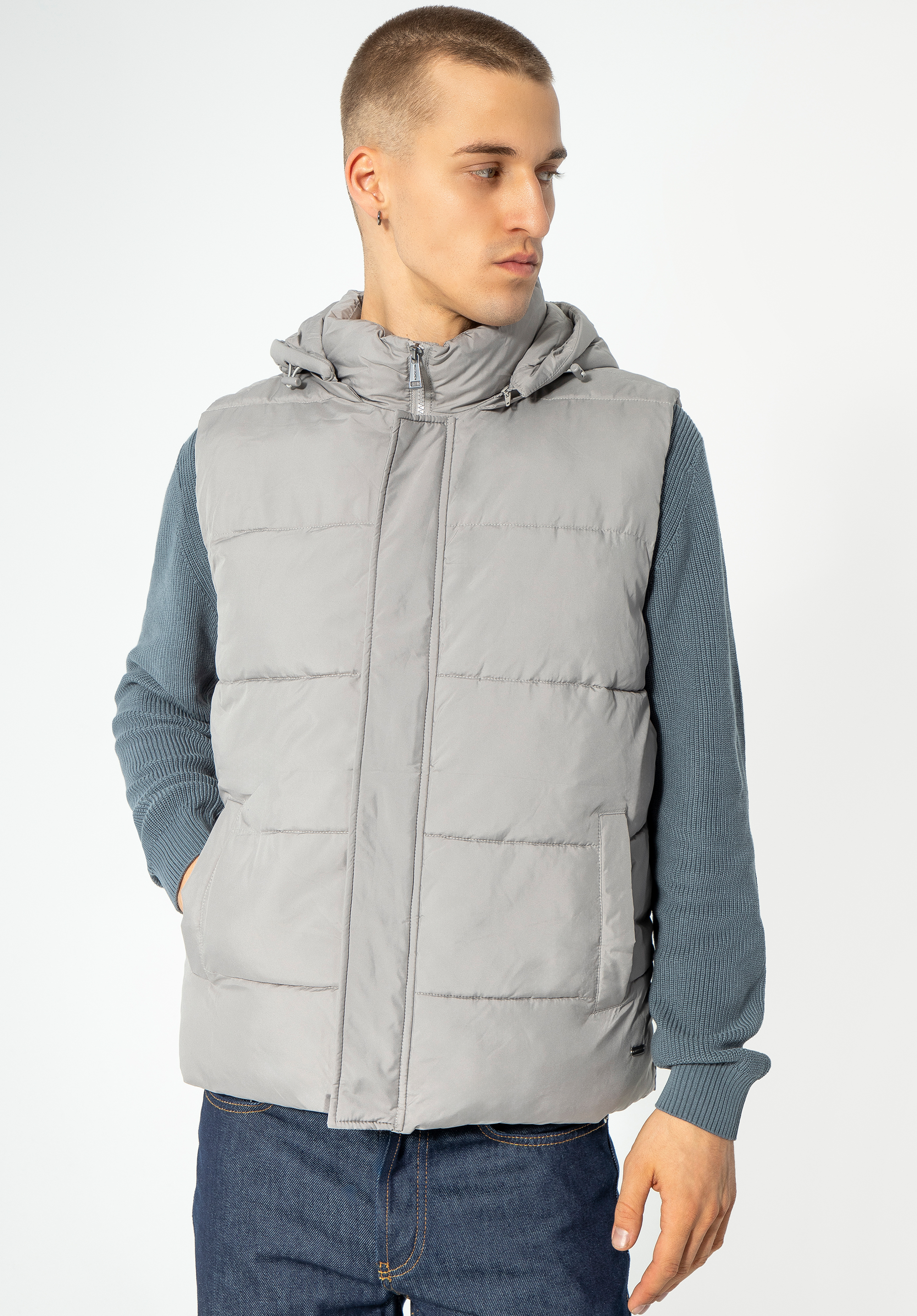 Steppjacke für Herren mit ausknöpfbarem Kapuze, grau, 93-9D-450-8-XL, Bild 1