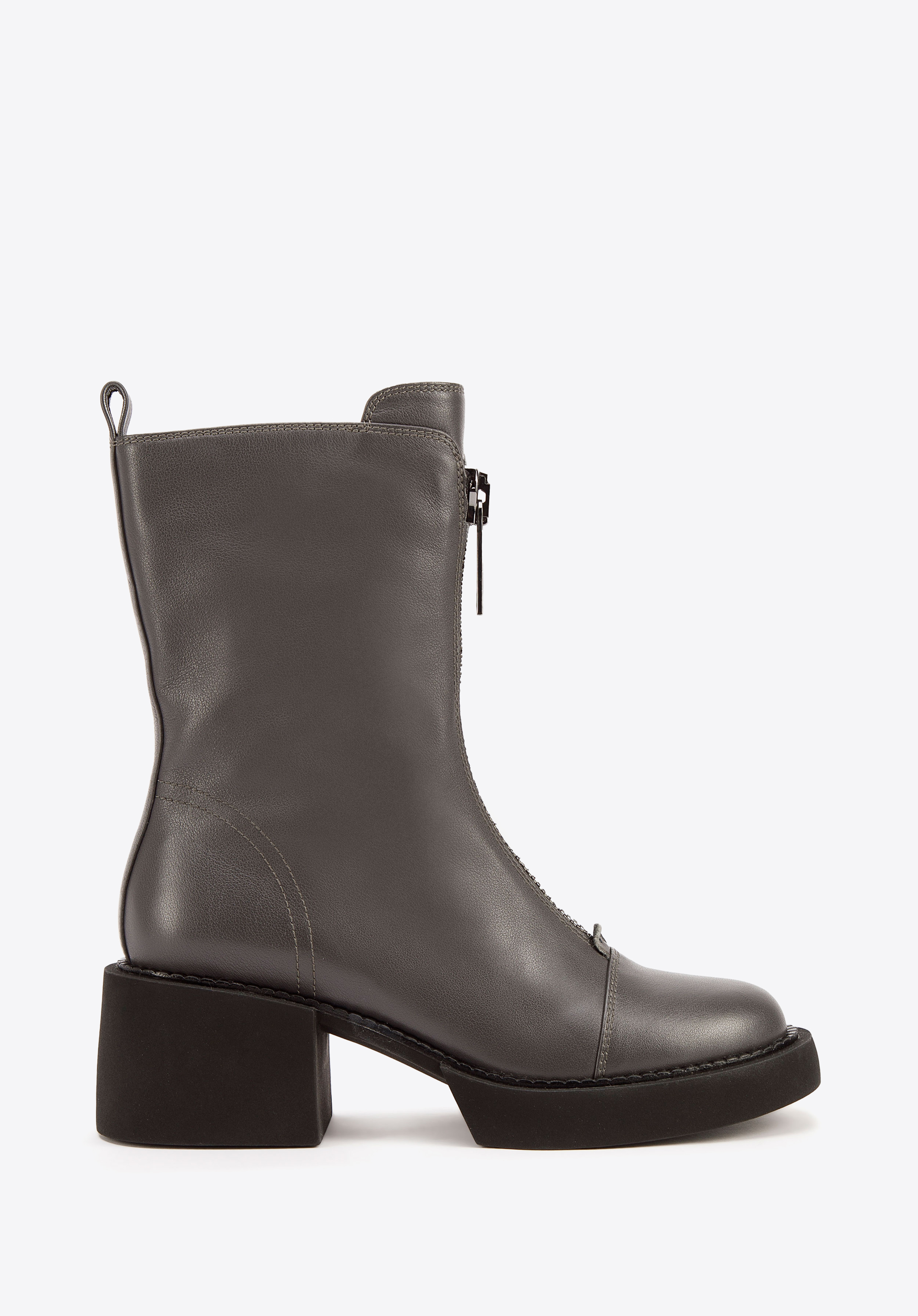 Stiefelette aus Leder mir dicker Sohle, grau, 93-D-502-8-37, Bild 1