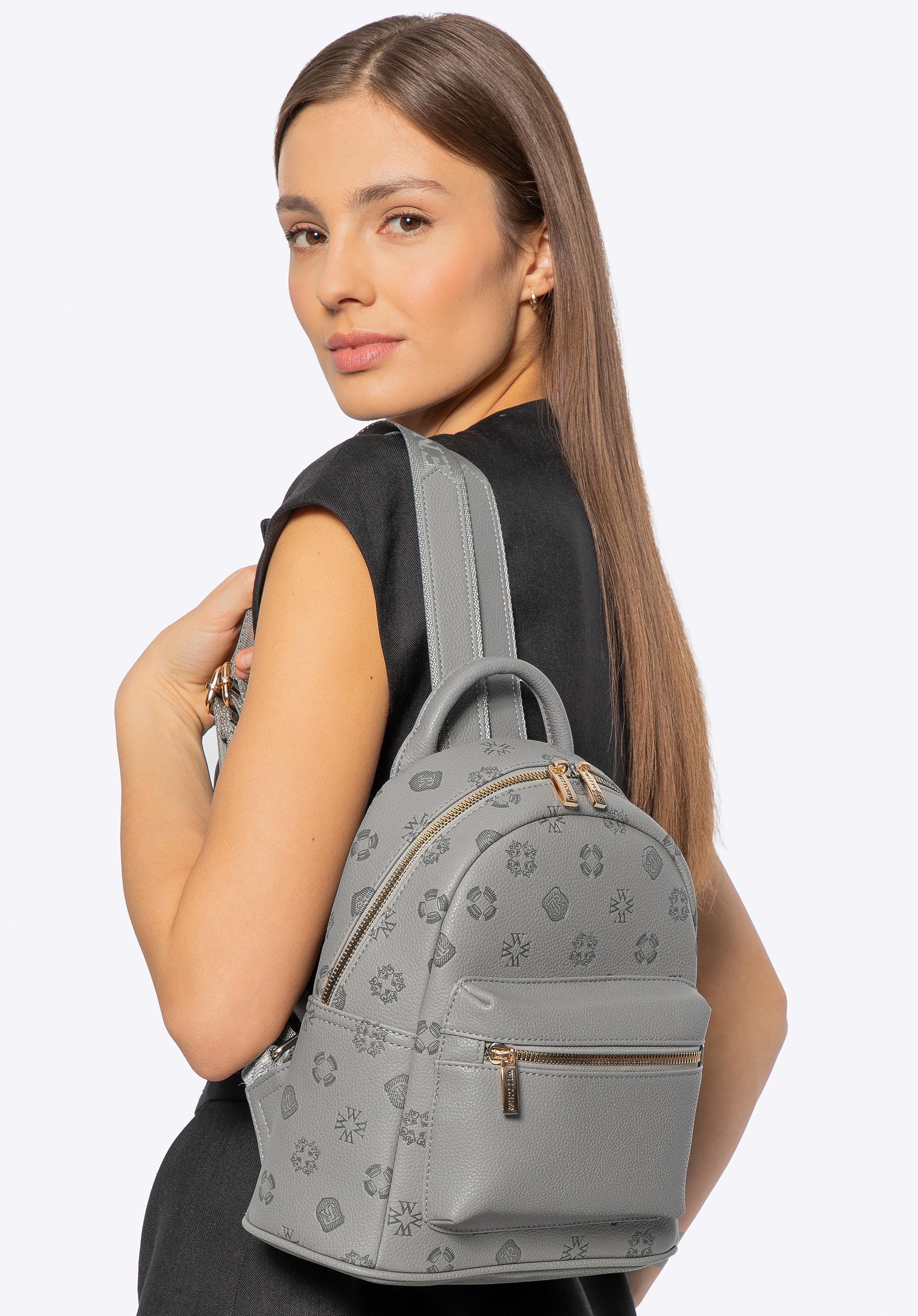 Damenrucksack aus Kunstleder mit Prägung, grau, 101-4Y-P09-8, Bild 1