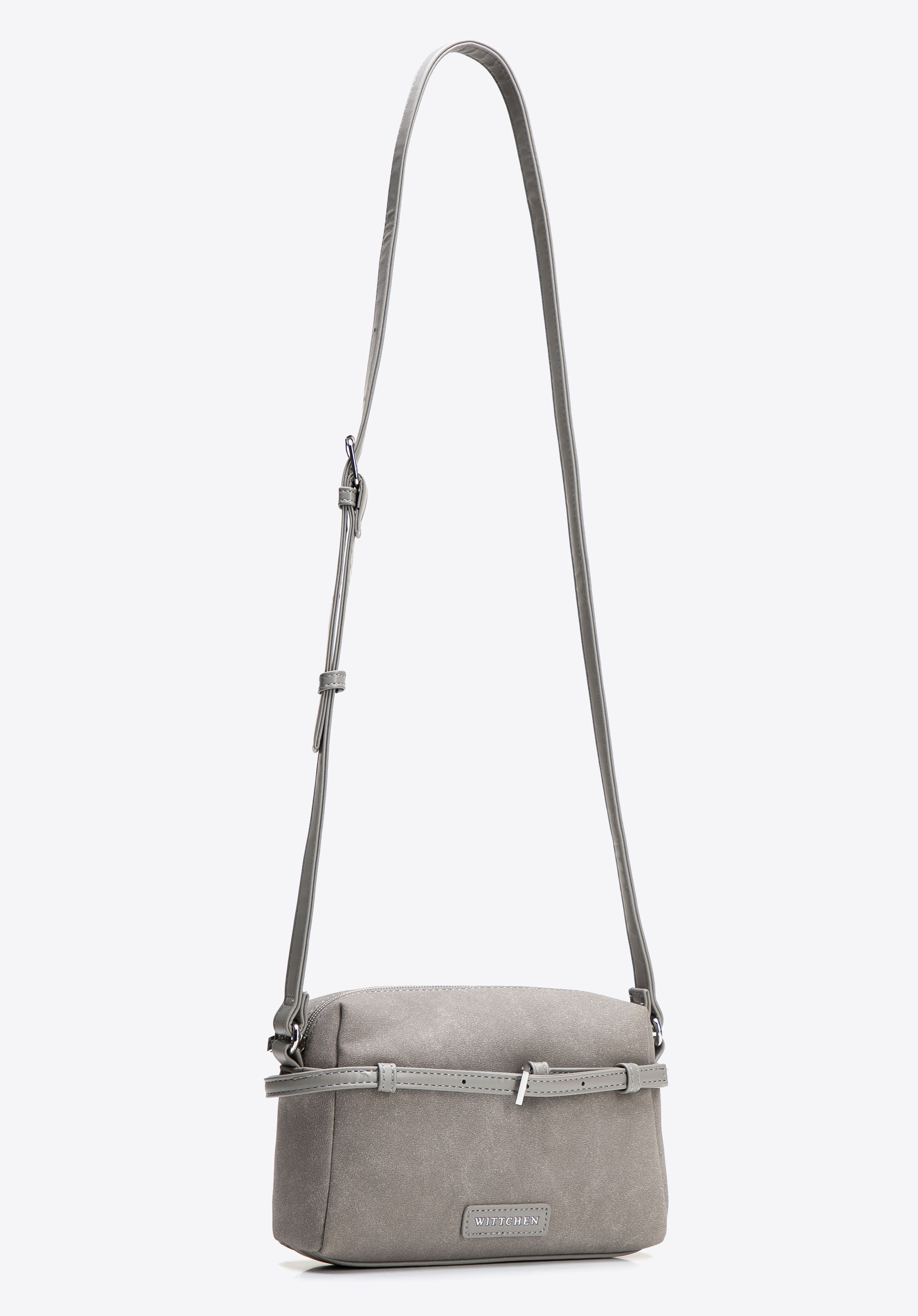 Umhängetasche aus Kunstleder mit dekorativem Riemen, grau, 101-4Y-420-8, Bild 1