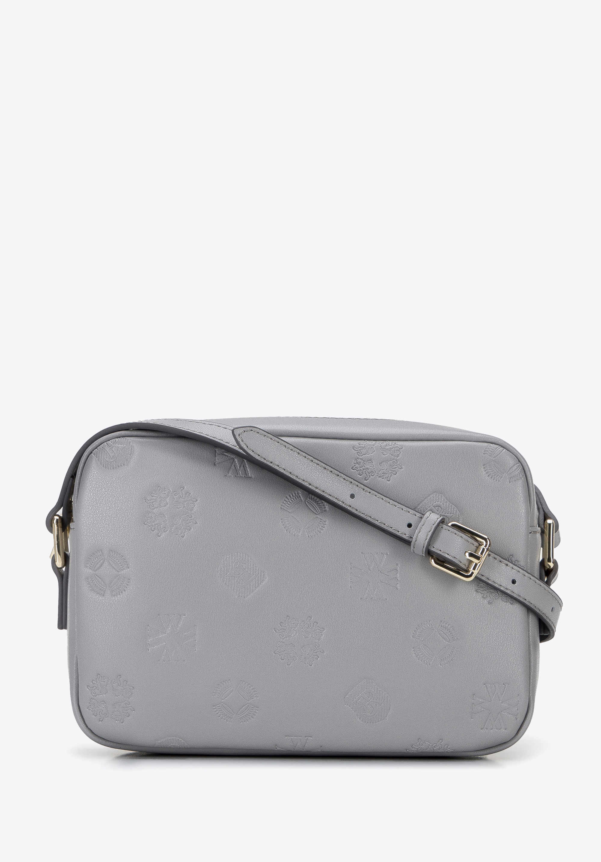 Umhängetasche aus Leder mit Monogramm, grau, 96-4E-629-8, Bild 1